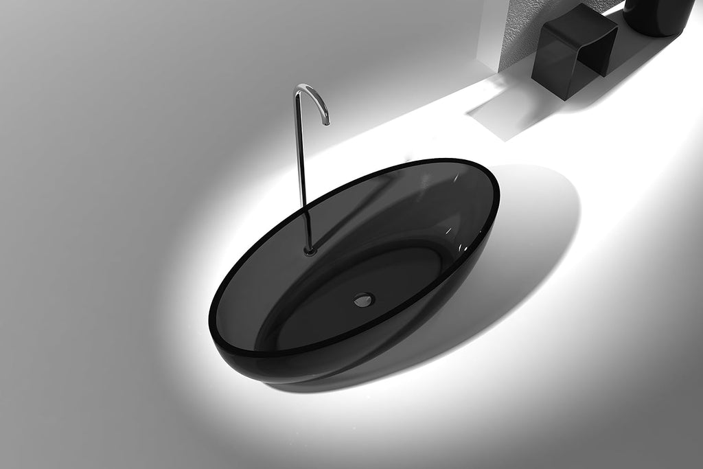 Opal 67 in. One Piece ANZZI Stone Freestanding Bathtub in Translucent Midnight Black