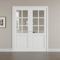 64' x 80' French Doors Interior (Double 32' x 80' 6-Lite Clear Glass Door with Silver Hinge Prehung Jamb Kit), Pre-Finished & Paintable, Prebuilt Home Door Panels & Assembly Required Jamb