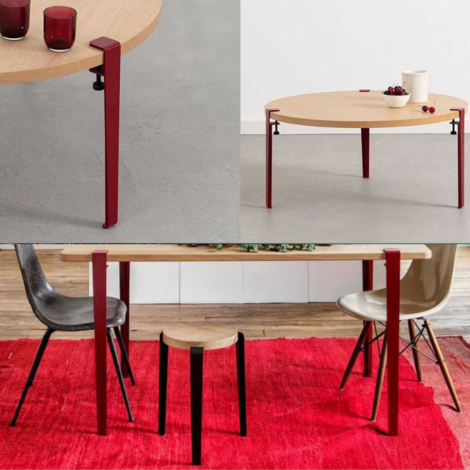 4pcs Metal Table Clamp Legs,Adjustable Coffee Table Legs,F-Shape Dining Desk Foot,Iron Workbench Support Legs,DIY Bar Legs,No Punching Design,with Adjustable Feet (76cm(30in),Red)
