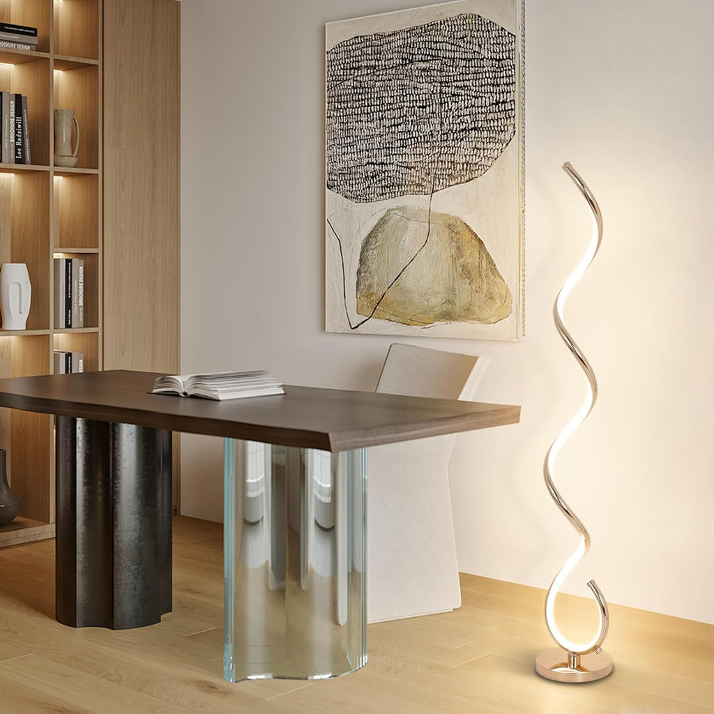 EIDISUNY Modern Spiral Floor Lamp for Living Room, Bedroom & Office - 3 Color Temperature LED with Remote & Foot Switch, Dimmable 48W (Gold)