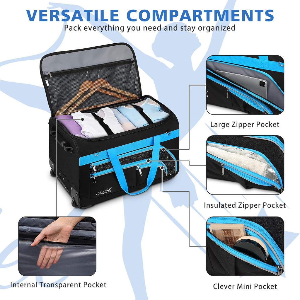 Dance Bag with Garment Rack, 23' Rolling Dance Suitcase Competition Duffle Bag with Garment Rack & Wheels | Versatile Compartments, Upgraded Stable System for Dance Shows, Travel, Cheer, Recital