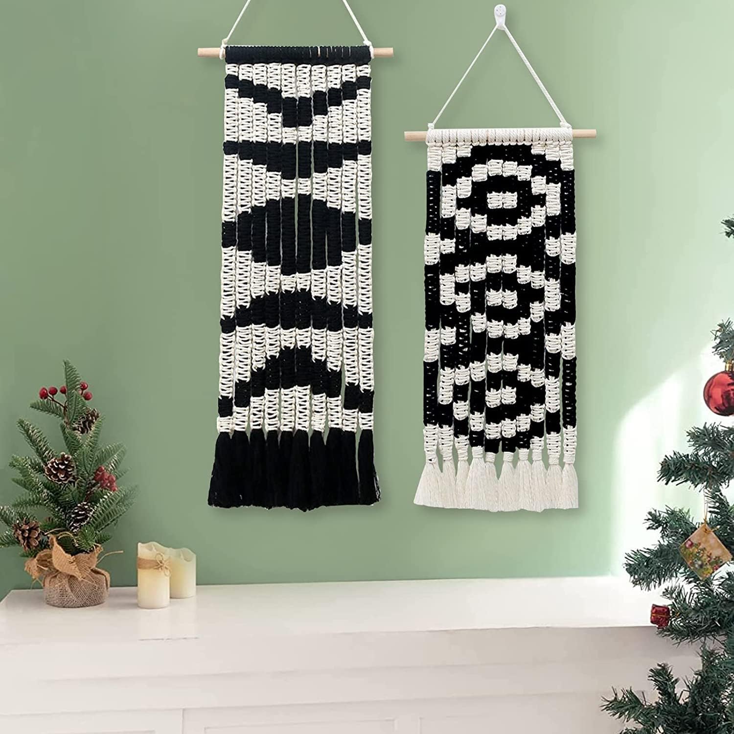 Tapestries Knitted Tapestry Wall Hanging Wall Tapestry,Macrame Tapestry Boho Decoration Black Geometric Art Handmade Woven Tapestry,Gallery Background Wall Pediment