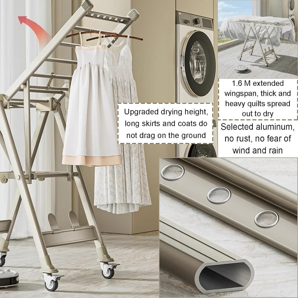 Foldable Clothes Drying Racks, Standing Dry Racks with Windproof Holes, Portable Indoor Outdoor Laundry Garment Rack, High Capacity Blanket/Sheet/Sho(Gray-(L x W x H) 160x56x114.5~152.5CM