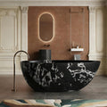 59' Edeyeu Freestanding Bathtub - Solid Surface Soaking Tub With Natural Rock Texture Design, Extra Deep Stand Alone Tub, Ergonomic Free Standing Spa Bath For Luxury Hotel Or Villa, Black