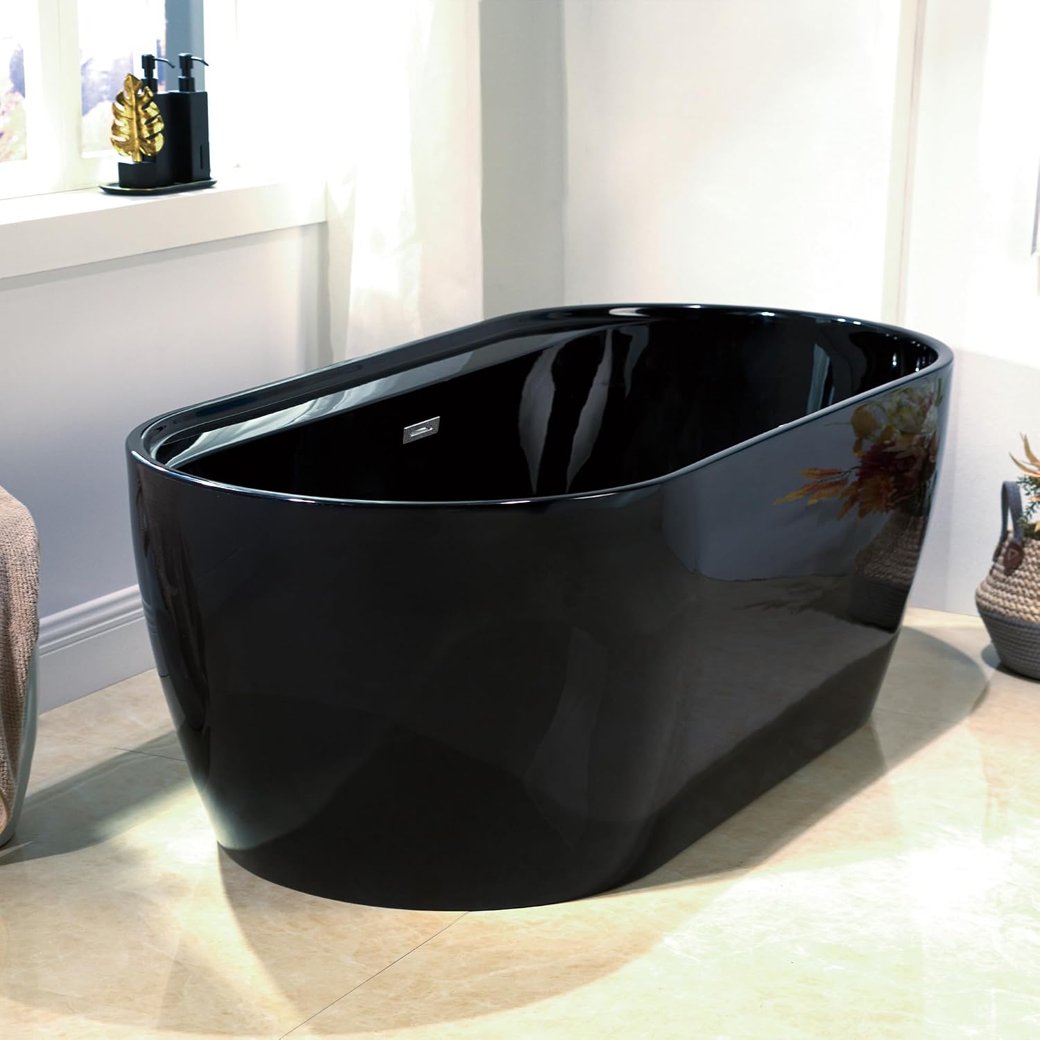 WOODBRIDGE 67' L x 31-1/2' W Freestanding Contemporary Acrylic Soaking Bathtub in Glossy Black Inside and Outside with Chrome Drain & Overflow,B8863-C