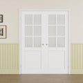 Prehung French Door 60'x80' (2x30 in), Tempered Frosted Glass Door Slabs with Jamb, Silver Hinges, 4 Levers & Latch, Solid Core Interior Door, Pre-Finished & Paintable, MDF Double Doors Interior