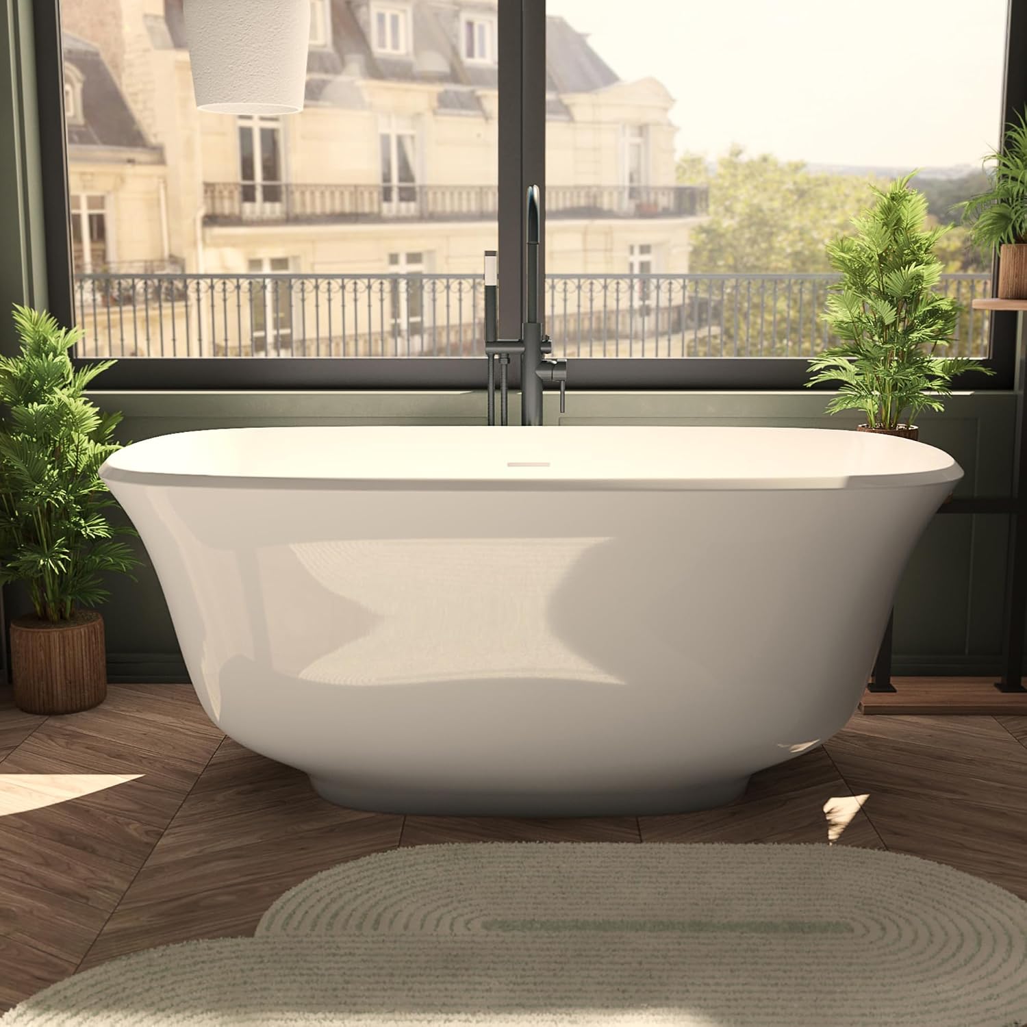 Elegance 59 in. L x 31 in. W x 23-5/8 in. H Freestanding Acrylic Bathtub, White Drain