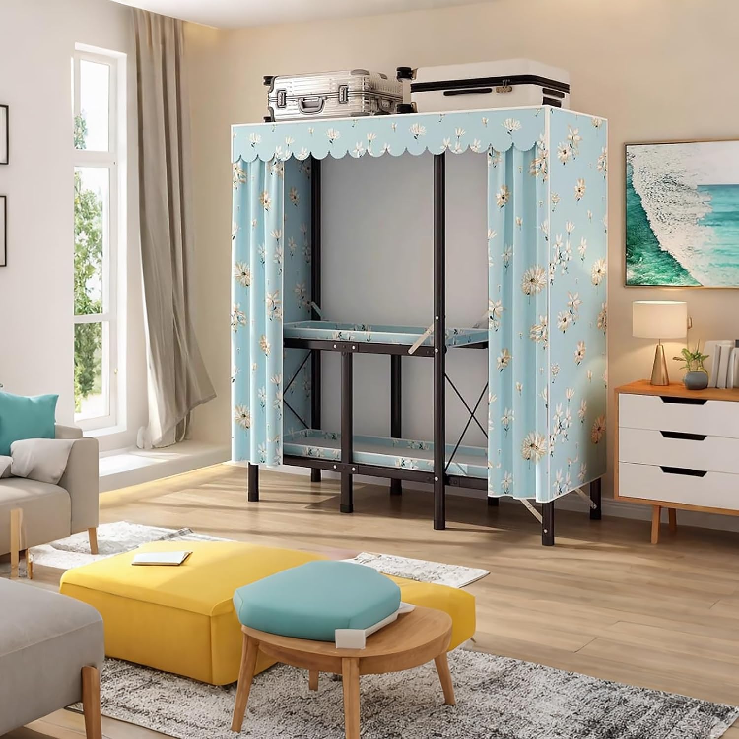 Foldable Portable Wardrobe Closet with Cover, Heavy Duty Clothing Rack for Hanging Clothes, Metal Garment Rack(66.1in/168cm)