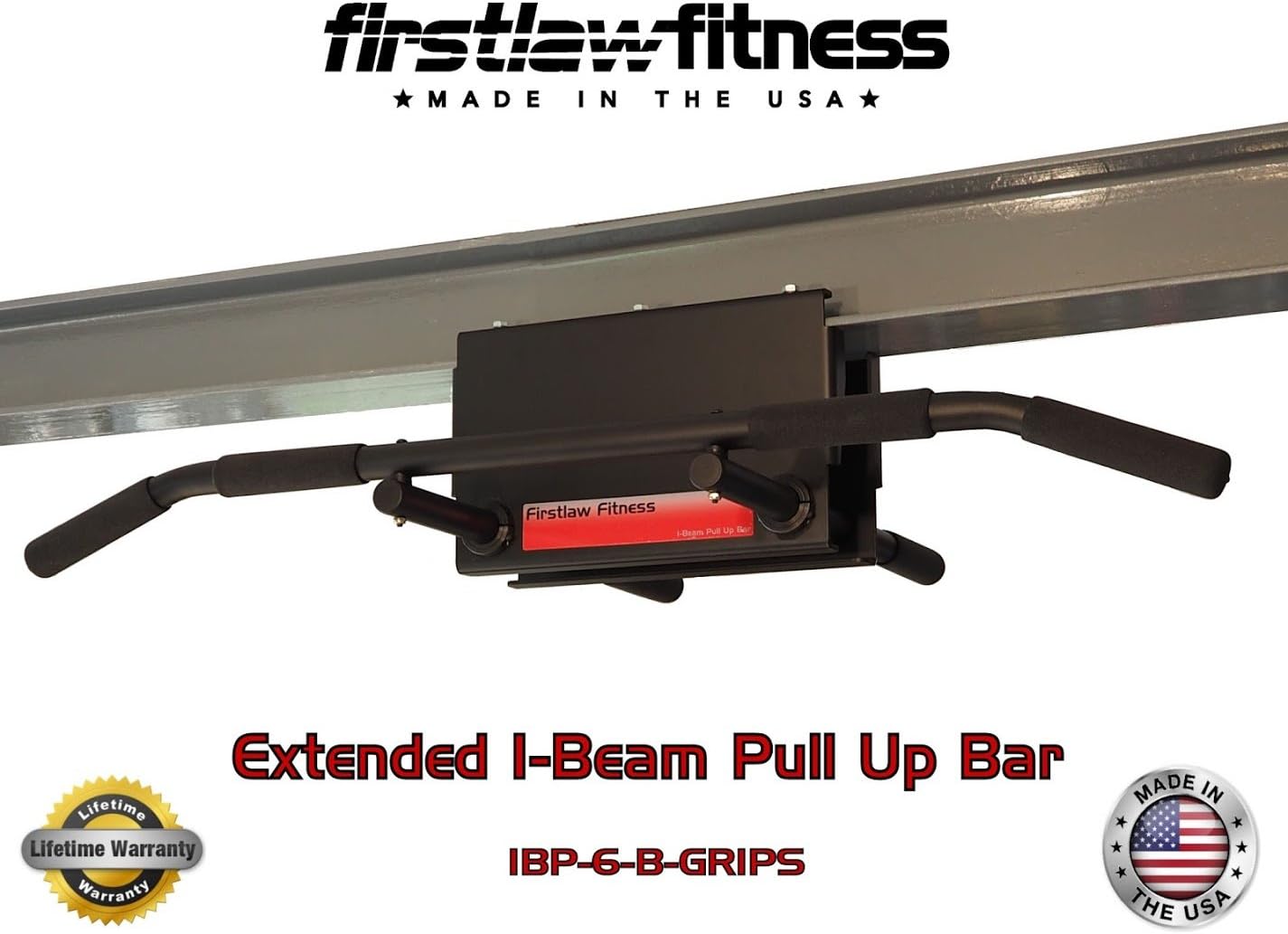 Firstlaw Fitness 600 LBS Limit - 6' Drop - I-Beam Pull Up Bar - Bent Bar - Rubber Grips