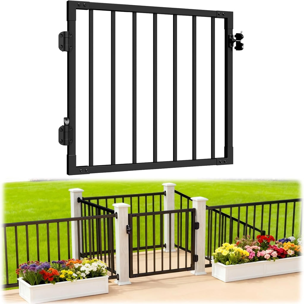 W.3ft x H.36in Outdoor Aluminum Deck Gate Kit, Cuttable Porch Gate with Latch and Auto-Close Hinge, AAMA 2604–Grade Texture Black Finish for Deck Railing, Patio, Porch, Garden & Yard
