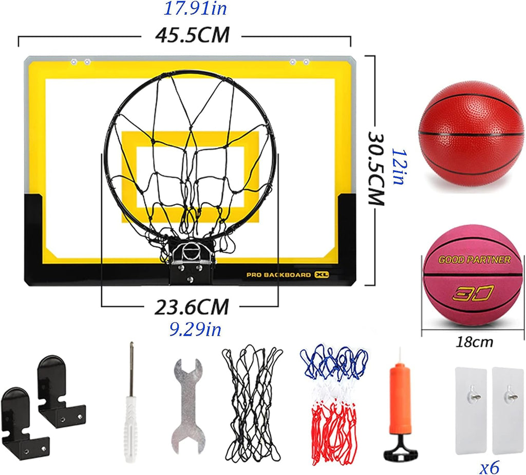 Basketball Rim The Wall-Mounted Basketball Hoop Can Be Folded for Storage, Children's Mini Outdoor Basketball Board (Color : Yellow, Size : 45.5x30.5cm)