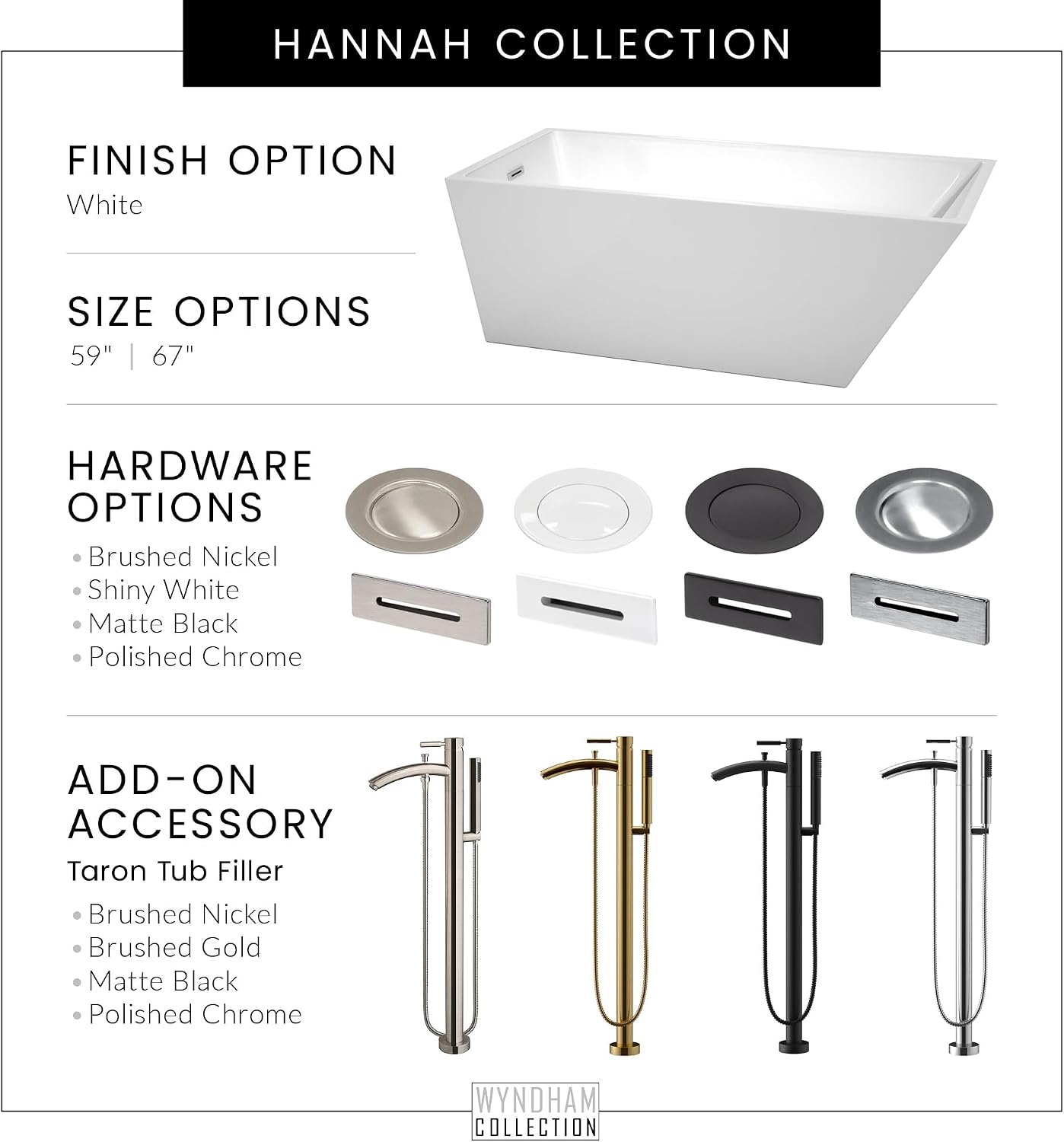 Wyndham Collection WCBTK150159BNTRIM Freestanding Bathtub, 59', White with Brushed Nickel Trim