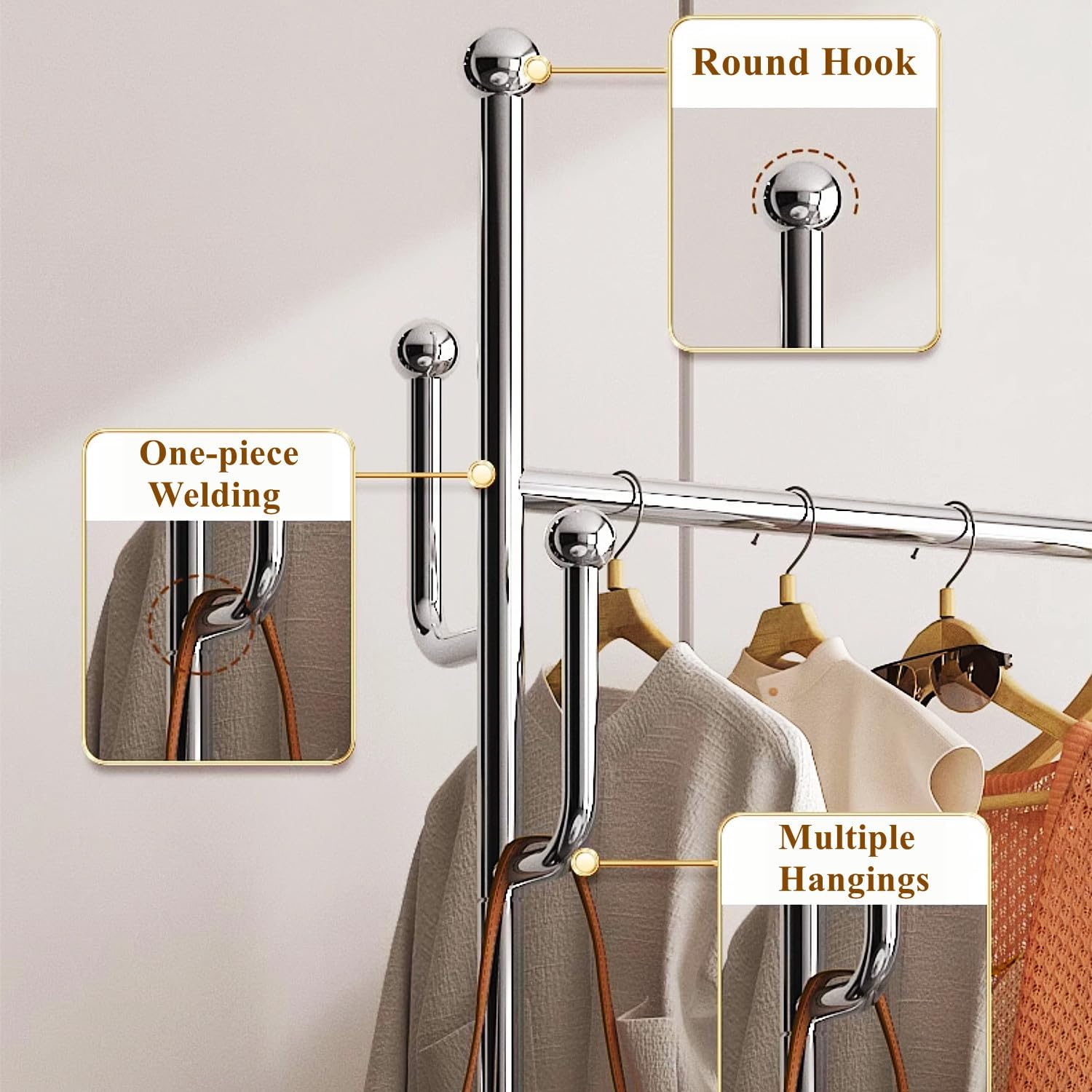 Clothing Rack with Storage Bag & Wheels, Rolling Garment Racks, Heavy-Duty Metal Clothes Rack for Bedroom, Hallway, Entryway,White