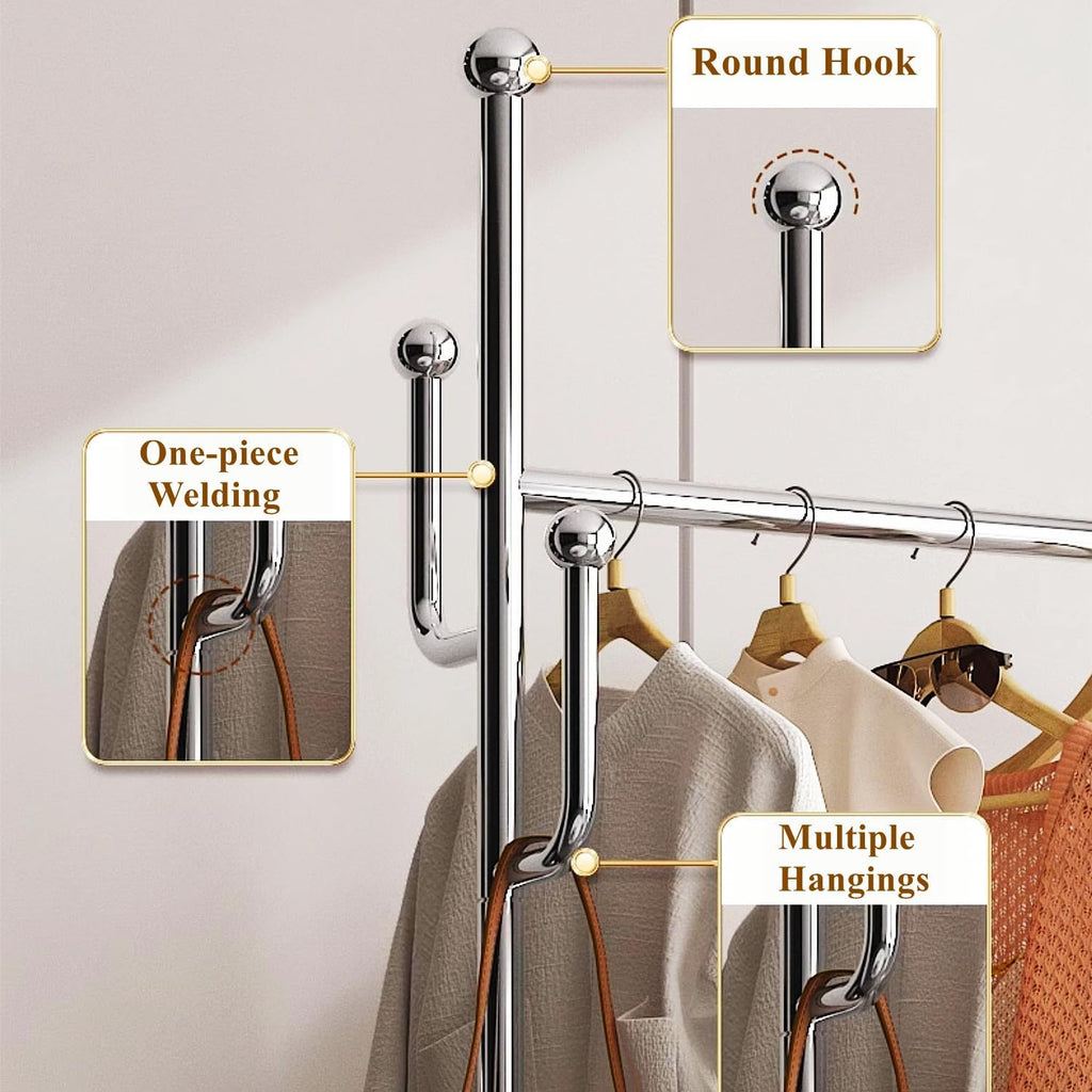 Clothing Rack with Storage Bag & Wheels, Rolling Garment Racks, Heavy-Duty Metal Clothes Rack for Bedroom, Hallway, Entryway,Brown