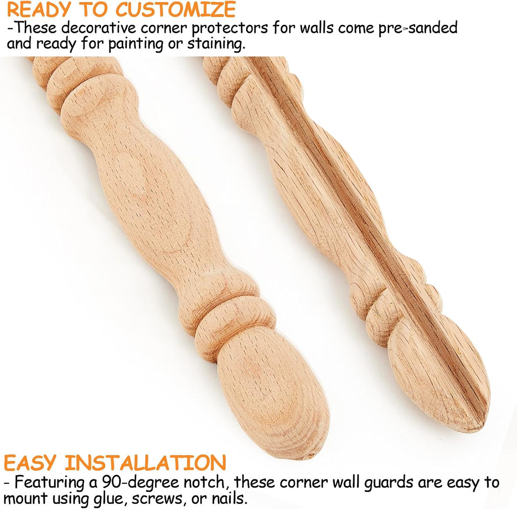 DoubleFill 5 Pack Red Oak Corner Guards for Wall Decorative Wall Corner Protector 39-1/2'' x 1'' Solid Wood Edges Protect Trim for Pets Renovation, Easy Installation