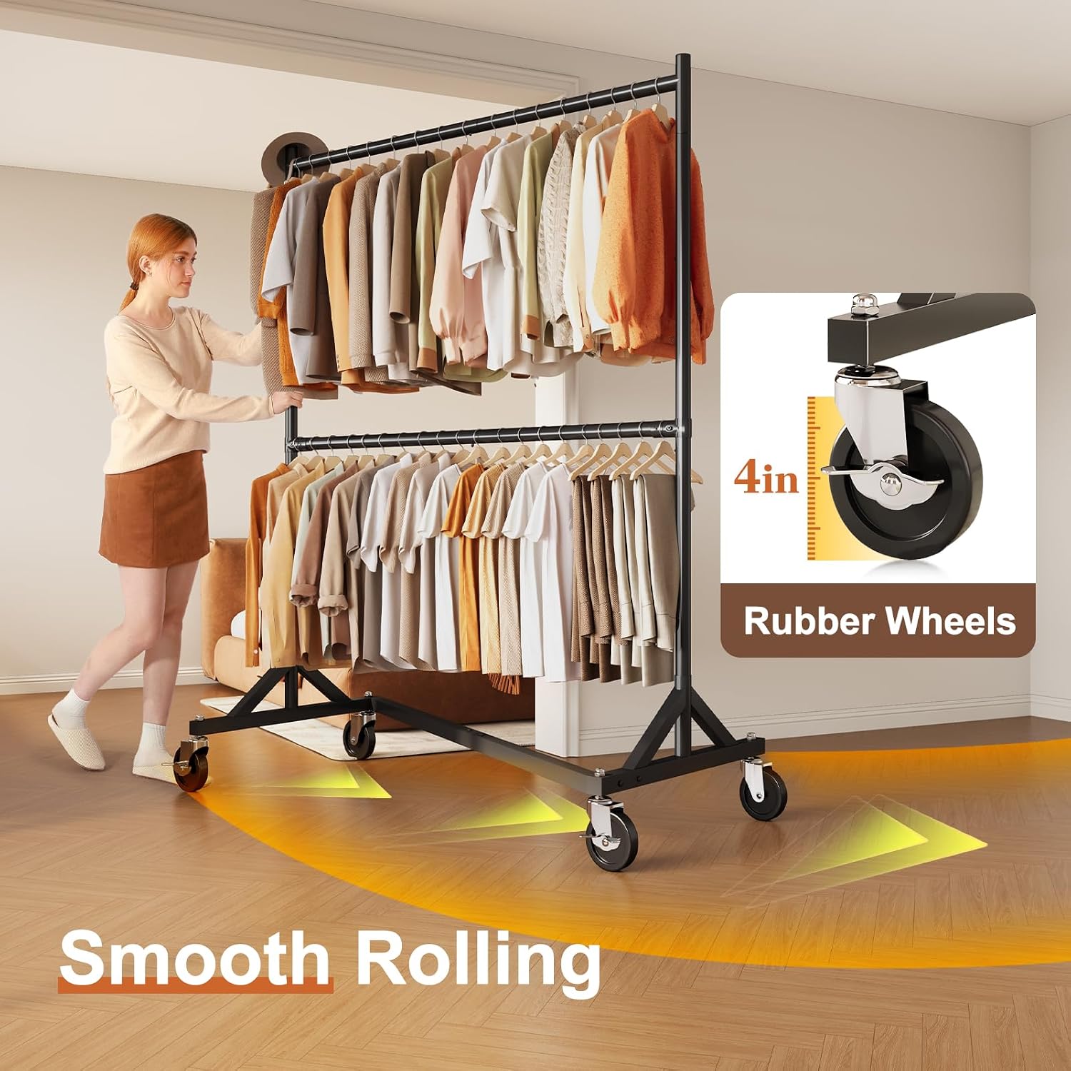 HOKEEPER Z Rack for Clothing Heavy Duty Clothes Rack Hold 550 LBS Commercial Garment Rack with Wheels Rolling Portable Z Base for Bedroom, Living Room, Laundry, Black, 22.8' D x 62.6' W x 87.8' H