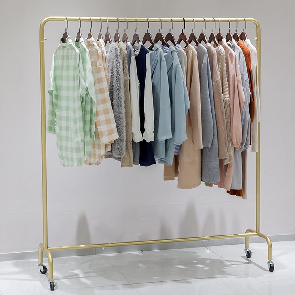 Clothing Rack Golden Clothing Rack with Wheels Heavy Duty Metal Garment Rack Retail Clothing Display Stand Bedroom Living Room Clothes Rail Art Coat Rack,One Color 80x40x135cm