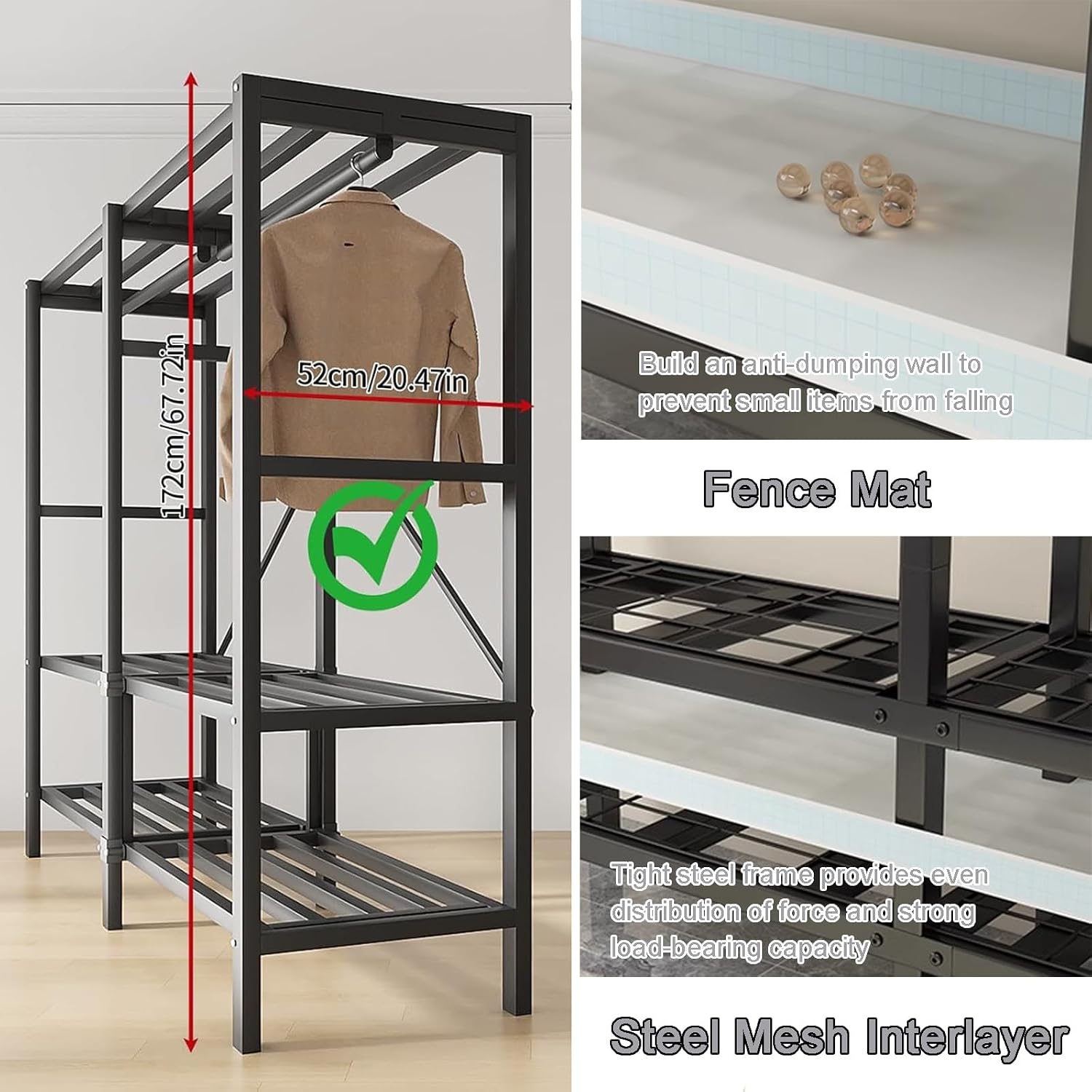 Large Portable Closets for Hanging Clothes, 70' Heavy Duty Clothes Rack with Cover Foldable Multi-Functional Wardrobe