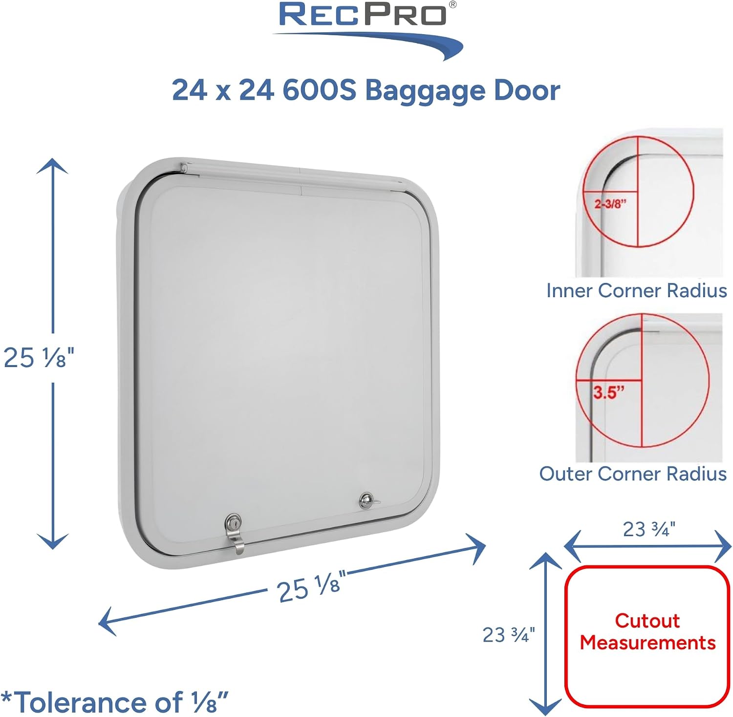 RecPro RV Baggage Door | Rounded Corners | Camper | Compartment Door | Black Fiberglass (24' W x 24' H) | Made in America
