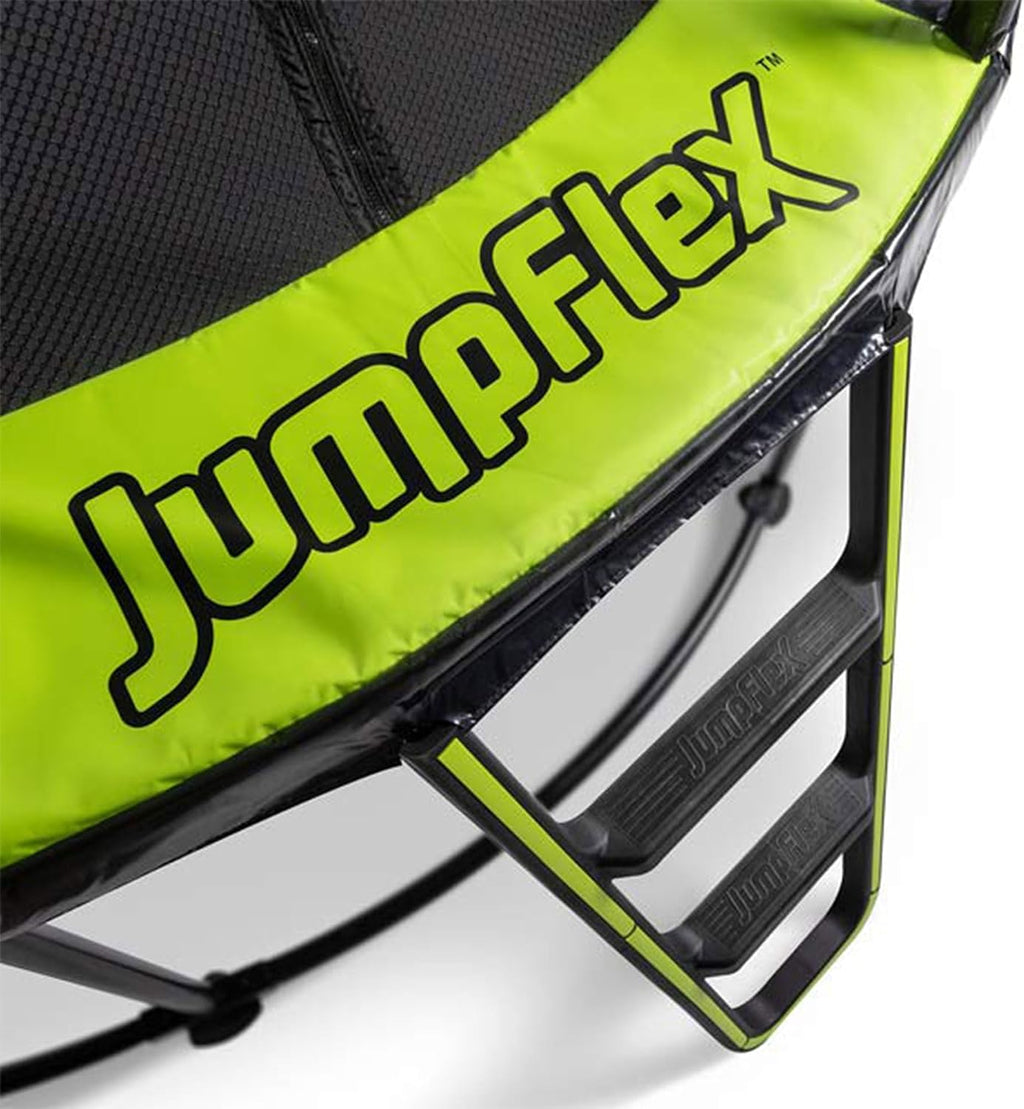JumpFlex Hero Round Outdoor Backyard Trampoline with Net Safety Enclosure and Ladder - Heavy-Duty Jumping Trampoline Play Equipment for Family