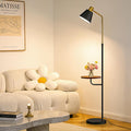 Black Floor Lamp with Walnut Side Table for Living Room Bedroom, Modern Standing Lamp 12W LED 3-Color Dimmable 3000K/4500K/6500K, Adjustable Reading Light with Shelf for Home Office Corner end