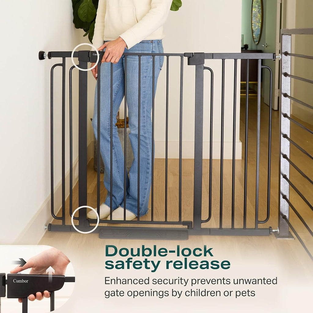 Cumbor 36' Extra Tall Baby Gate for Stairs, 29.7-57' Extra Wide Dog Gate for Doorways Hallways, Pressure Mounted Child Gate for Wide Opening, Auto Close Personal Safety for Babies and Pets, Black