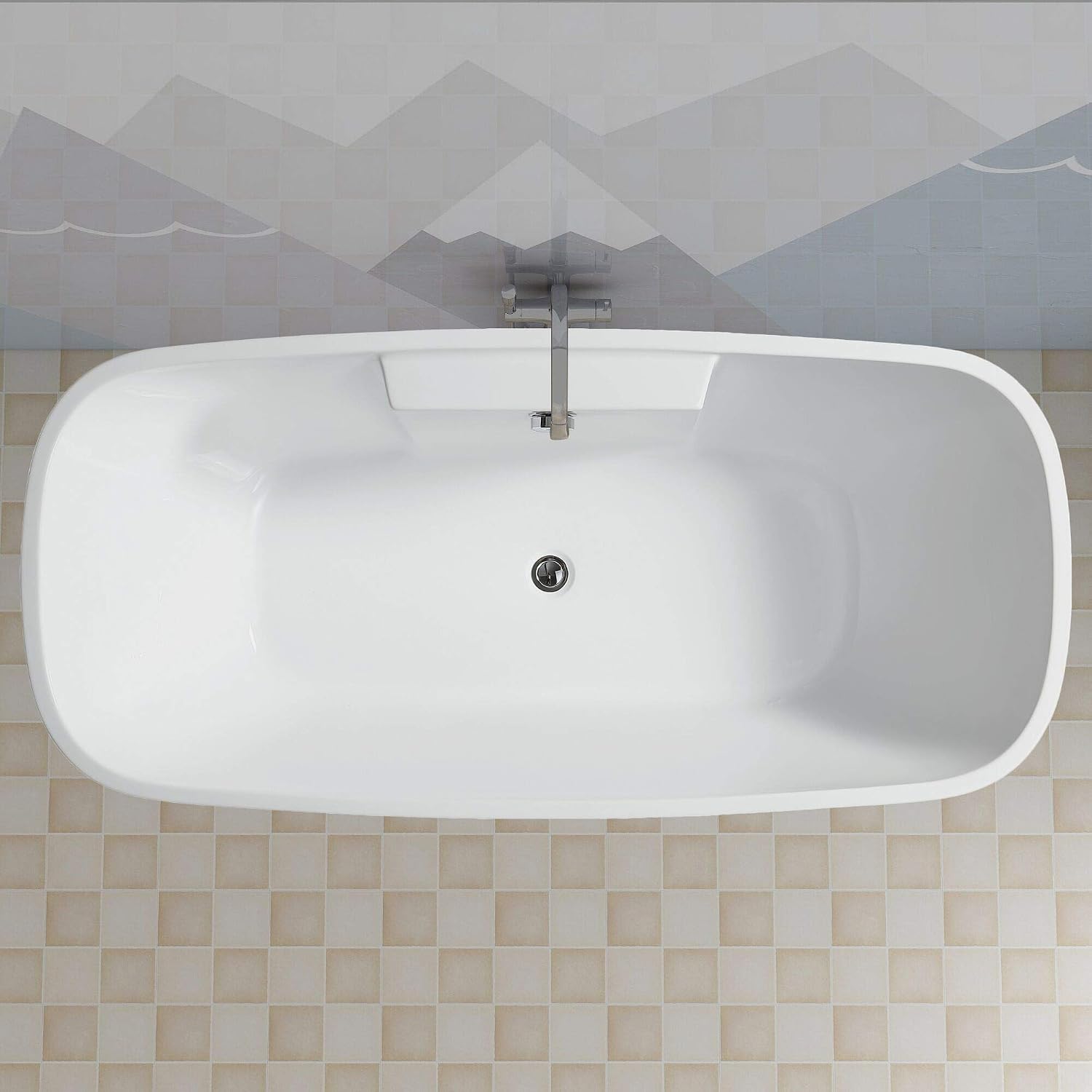Vanity Art Freestanding White Acrylic Bathtub Modern Stand Alone Soaking Tub with Polished Chrome UPC Certified Round Overflow and Pop-up Drain (59' x 30') VA6835-S