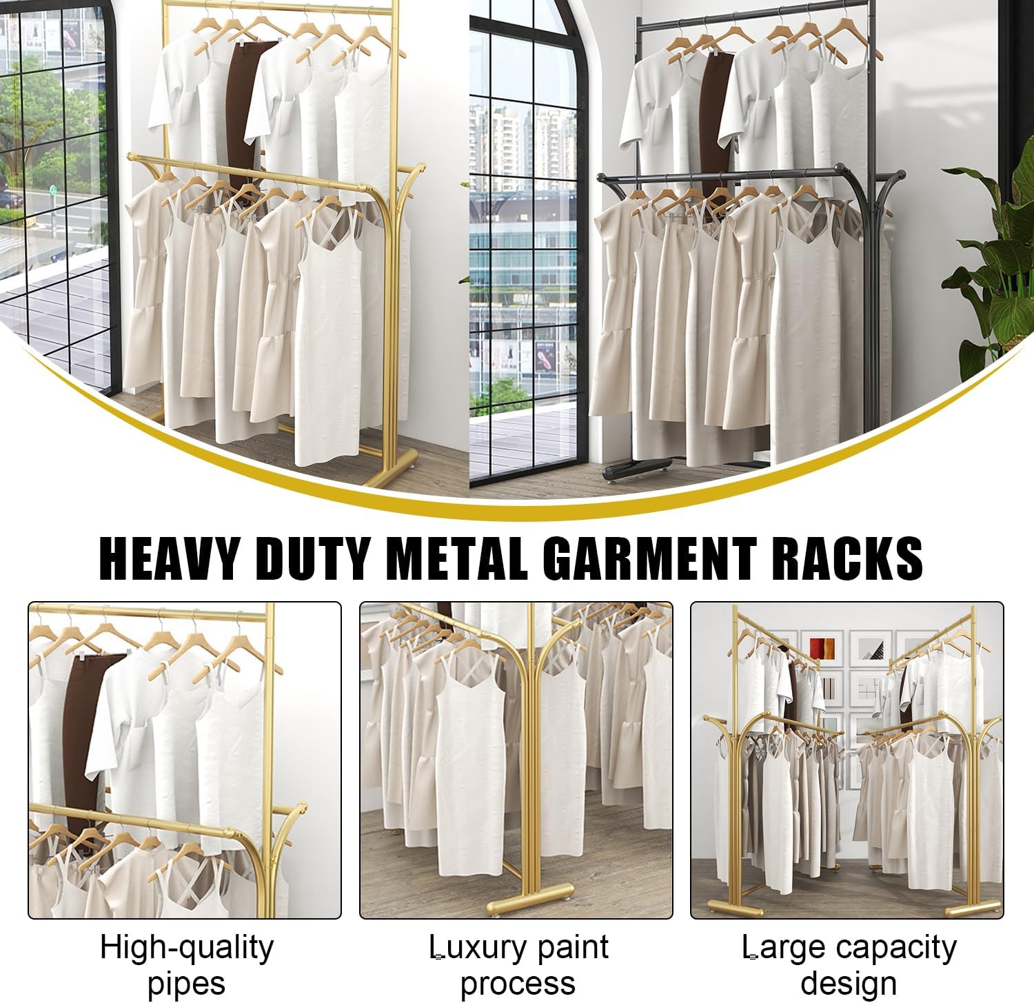 Multi-Functional Clothes Rack, Portable Retail Clothing Rack, Heavy Duty Bedroom Garment Rack, Boutique Clothes Display Racks for Commercial,Gold,80CM