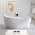 SJ STAR&JANE 65' Solid Surface Freestanding Bathtub, Matte White Oval Soaking Stone Resin Tub with Overflow and Pop-up Drain for Modern Bathrooms