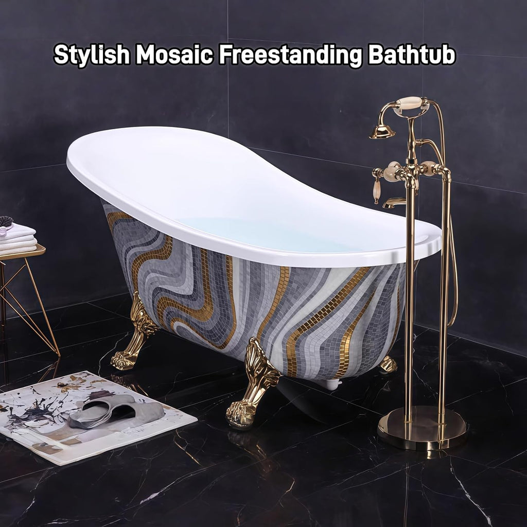 54' Edeyeu Freestanding Bathtub - Solid Surface Soaking Tub with Clawfoot Design, Luxury Free Standing Bathtub for Spa Bathroom, Extra Deep Soaker Tub, A