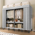 Heavy Duty Metal Clothing Rack With Cover, Portable Folding Wardrobe Closet With 2 Hanging Rods, Space Saving Bedroom Closet Rack, Freestanding Wardrobe Clothes Organizer Organizing System(150cm/59.1i