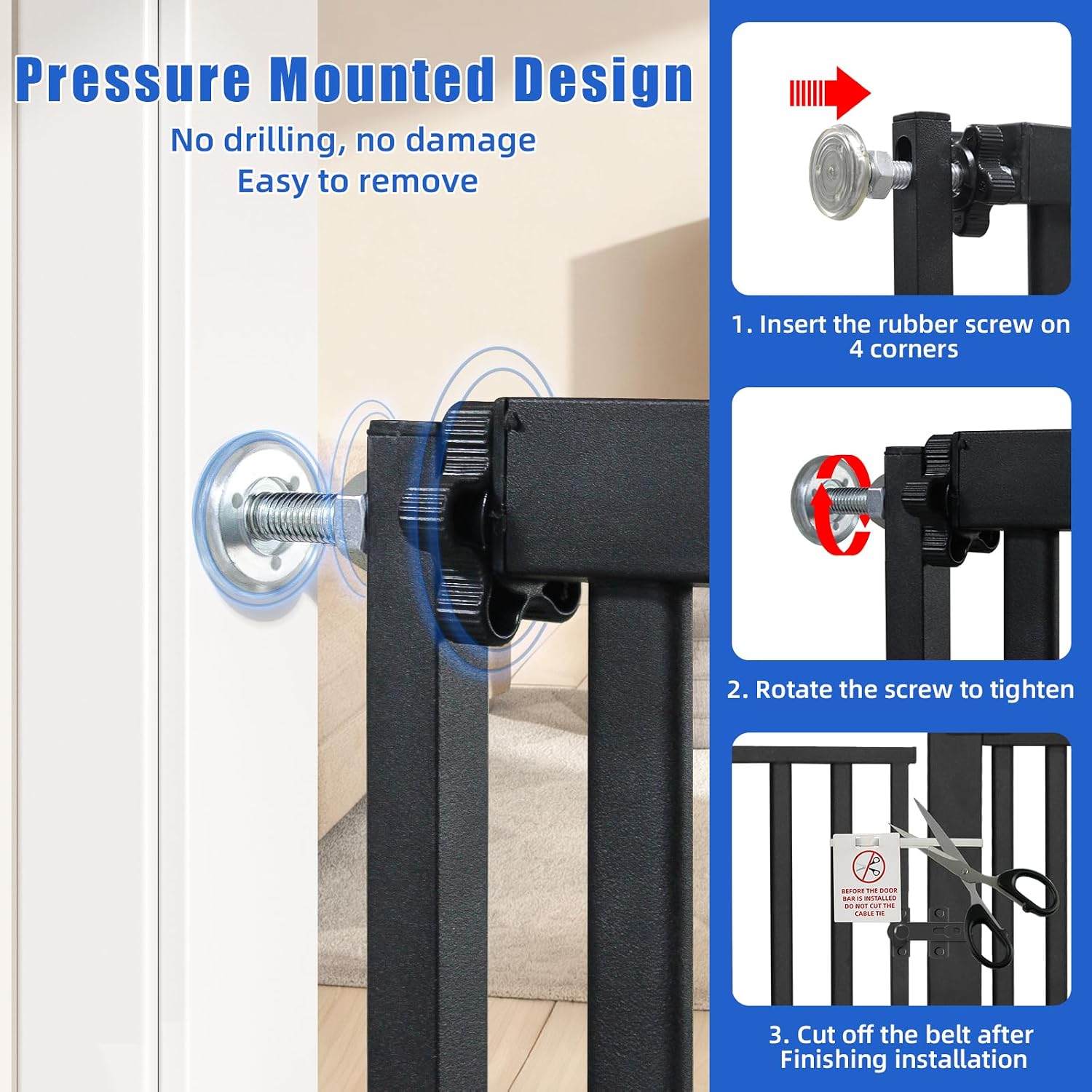 SHYUJAJIE 55 Inch Extra Tall Pet Gate for Cats,29.92'-43' Adjustable Wide Dog Gates,Pressure Mounted Walk Through Tall Pets Gate for Doorways,Hallway,Stairs(Black)