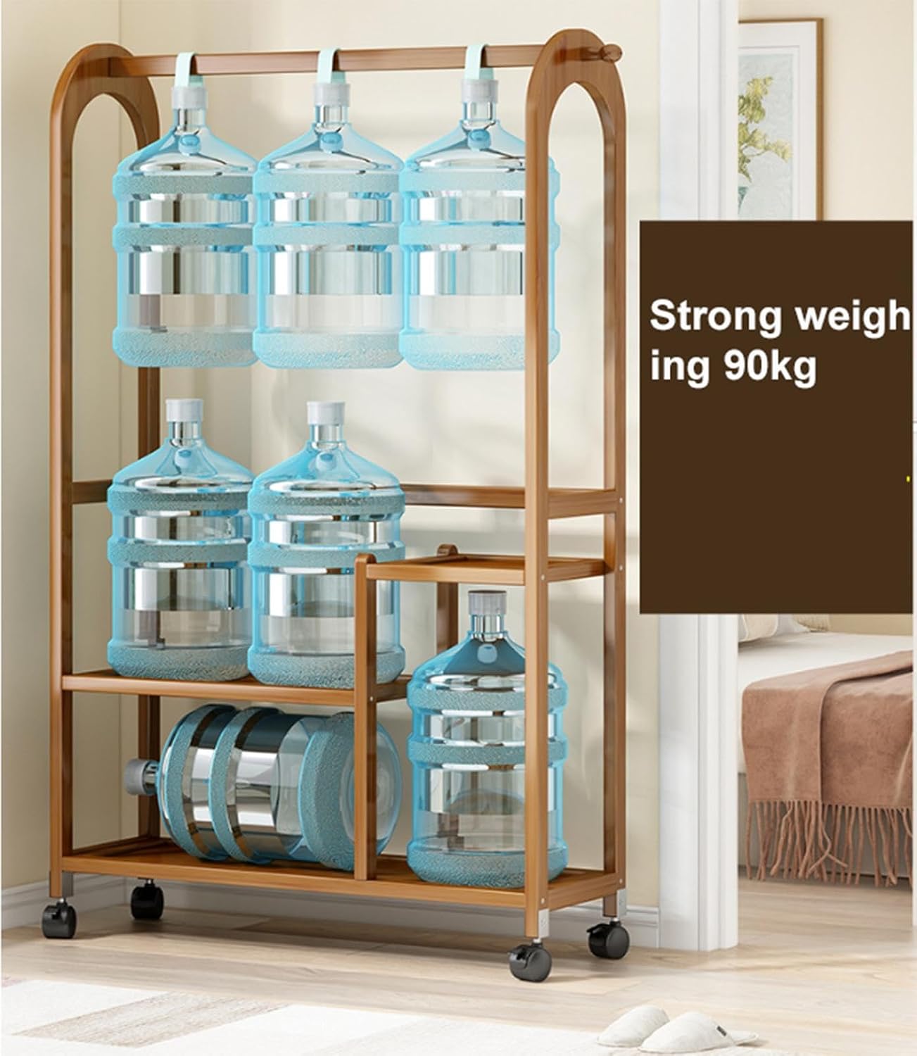 Heavy Duty Bamboo Rolling Clothes Rack with Drawer & Wheels, Freestanding Garment Hanging Rack for Entryway, Living Room & Bedroom - 50cm