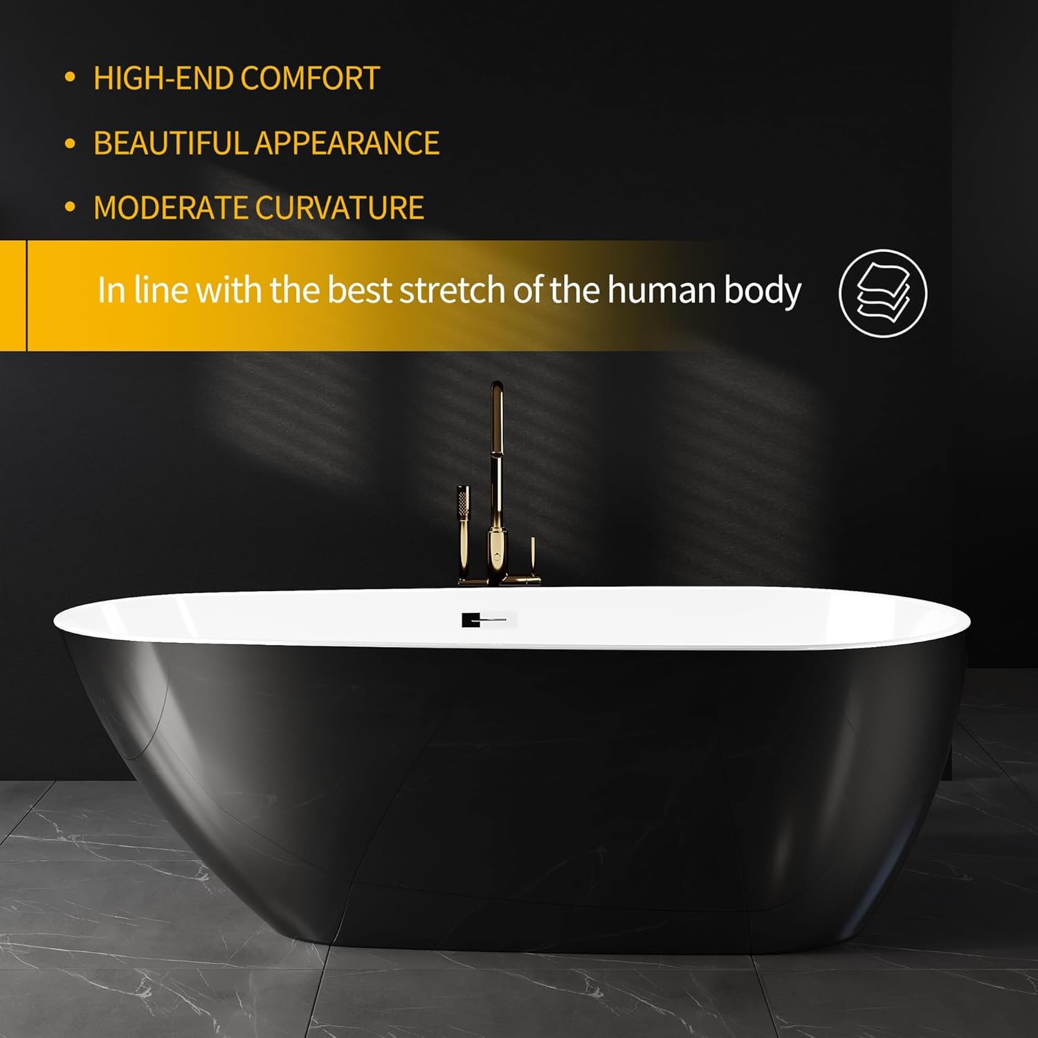 59 Inch Acrylic Freestanding Bathtub, Acrylic Soaking Bathtub with Matte Drain and Overflow, Modern Square Tub, cUPC Certified, Deep Ergonomic Design, Double-Walled Insulation, Easy Installation