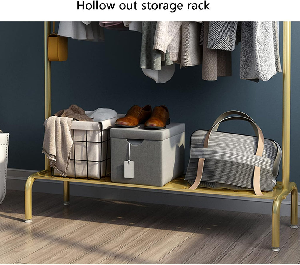 Garment Rack Nordic Modern Clothing Rack With Shelves, Heavy Duty Metal Garment Rack For Hanging Clothes, Retail Display Clothes Rail, Space Saving Coat Rack For Bedroo(Size:120x40x150CM ,Color:Gold)