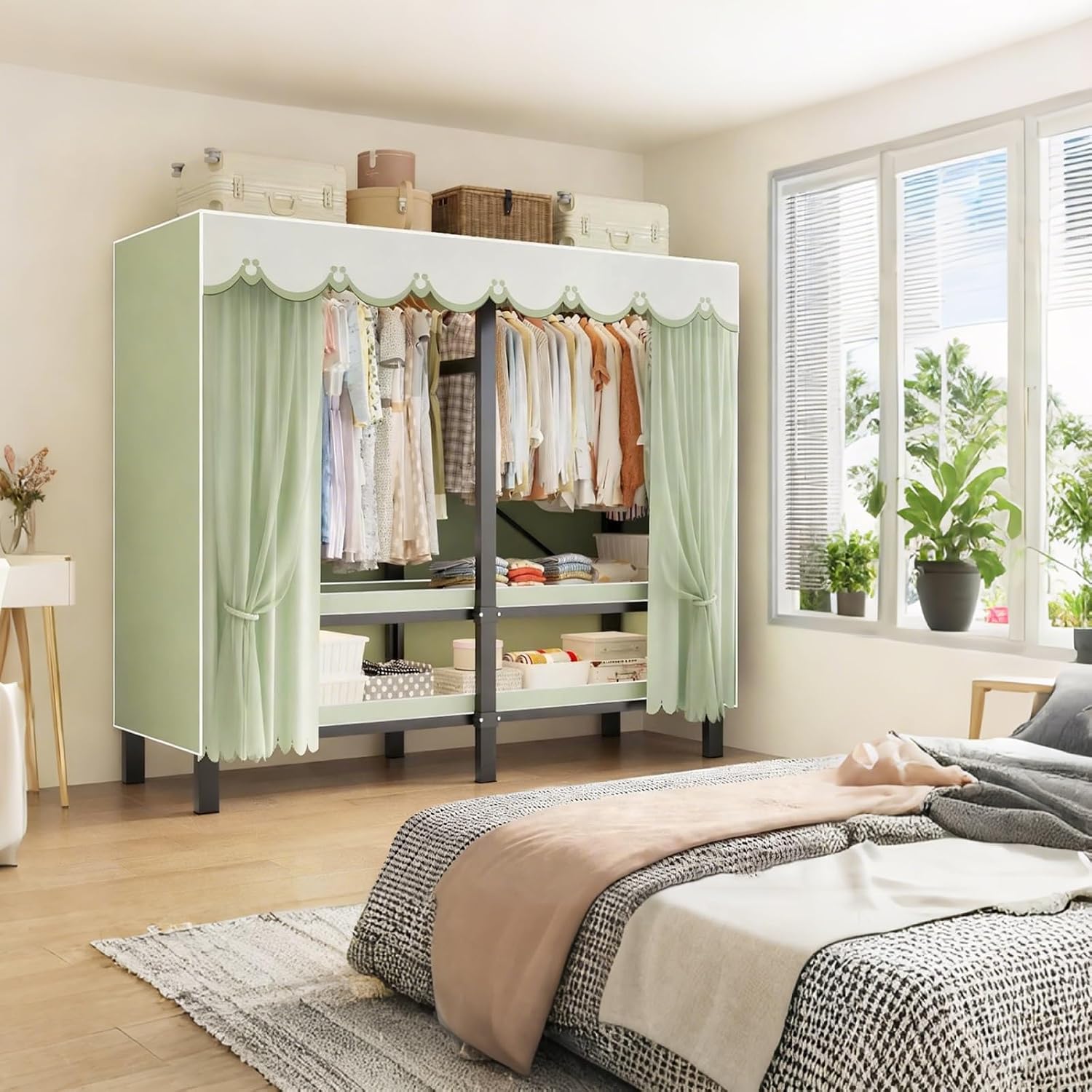 Foldable Portable Closet with Cover, Heavy Duty Armoire Wardrobe, 67' H x 20' W in Covered Clothes Rack, Storage Garment Racks for Hanging Clothes(Gray,110cm/43.3in)