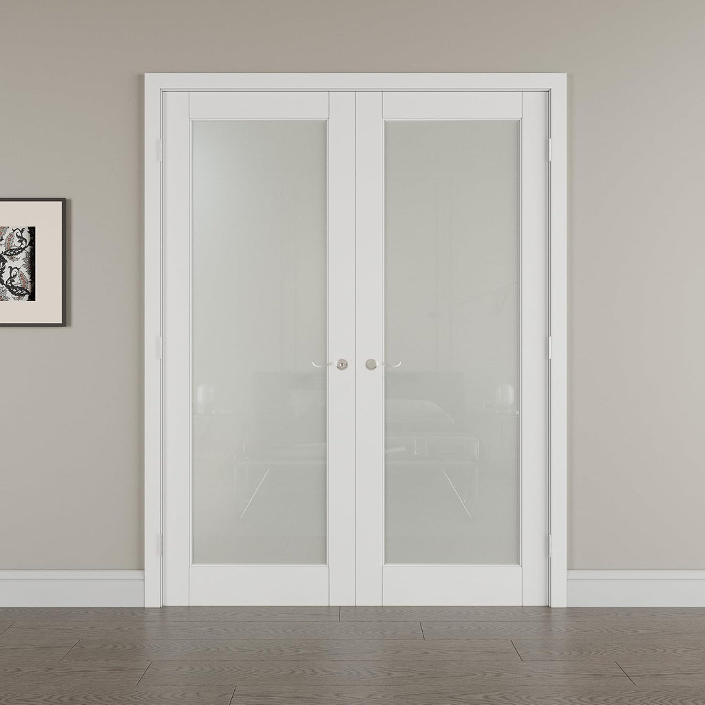 60' x 80' French Doors Interior (Double 30' x 80' Glass Frosted Glass Door with Silver Hinge Prehung Jamb Kit), Pre-Finished & Paintable, Prebuilt Home Door Panels & Assembly Required Jamb