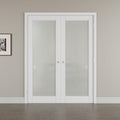 60' x 80' French Doors Interior (Double 30' x 80' Glass Frosted Glass Door with Silver Hinge Prehung Jamb Kit), Pre-Finished & Paintable, Prebuilt Home Door Panels & Assembly Required Jamb
