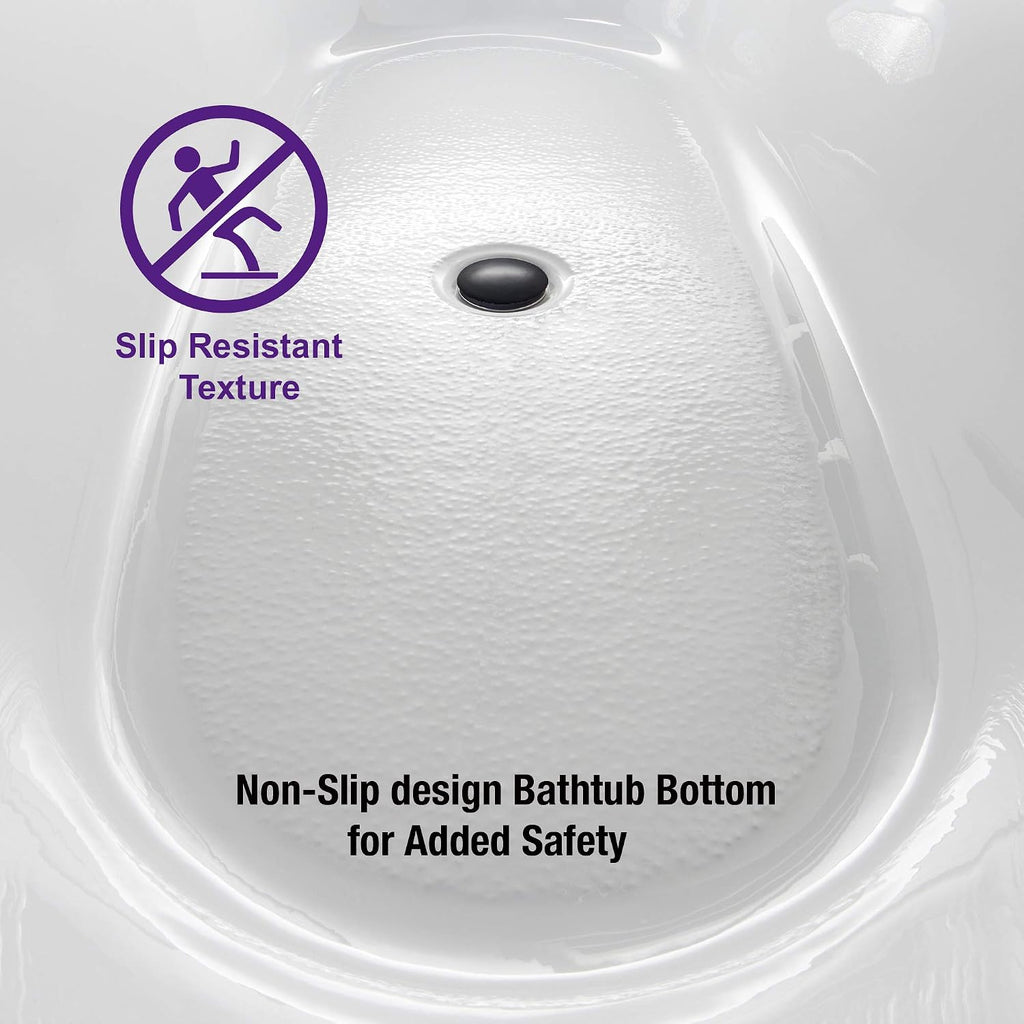 WOODBRIDGE 59'Freestanding White Acylic Soaking Bathtub with White Pillow,Drain and Overflow inMatte Black,BTA1509 -MB-Drain &O+ Pillow