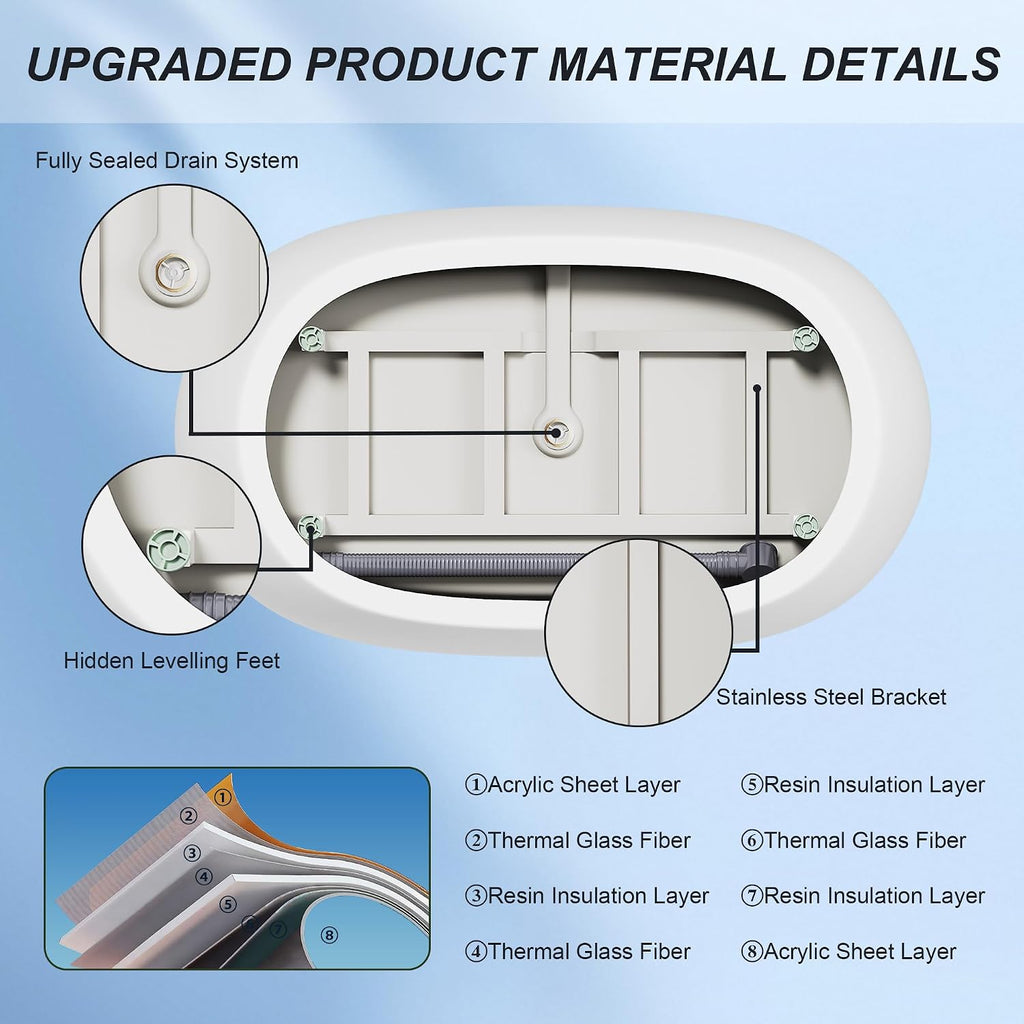 Free Standing Tub,Oval Shape Soaking tub,Bright White Finish Japanese Soaking Tub,Chrome Overflow & Pop-up Row,47' Acrylic Freestanding Bathtub. (C-3270)