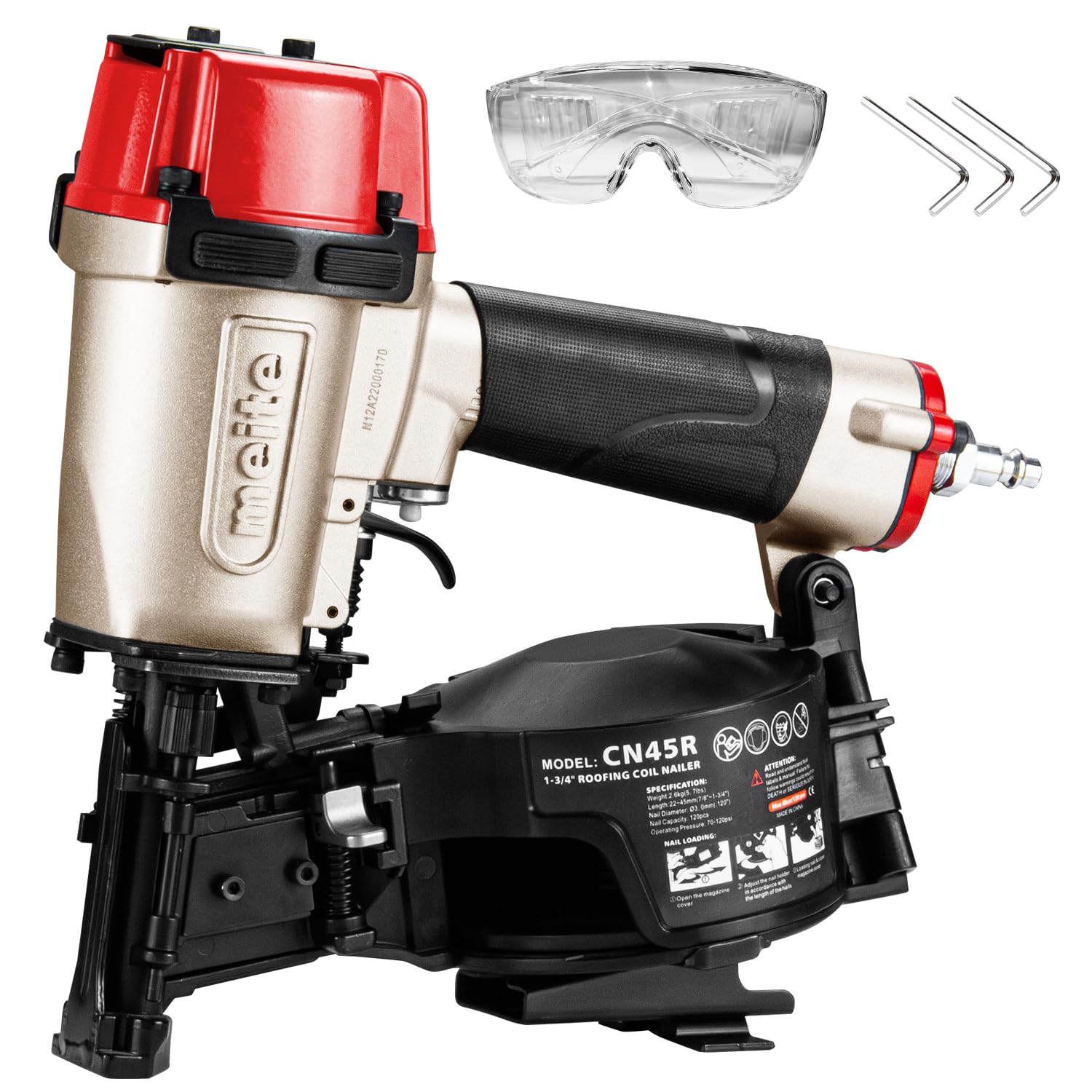 meite Roofing Nail Gun CN45R with 1-3/4-Inch Coil Roofing Nails, Electro Galvanized 15 Degree Big Head Wire-Collated Smooth Shank for Asphalt Roofing Shingles Lathing
