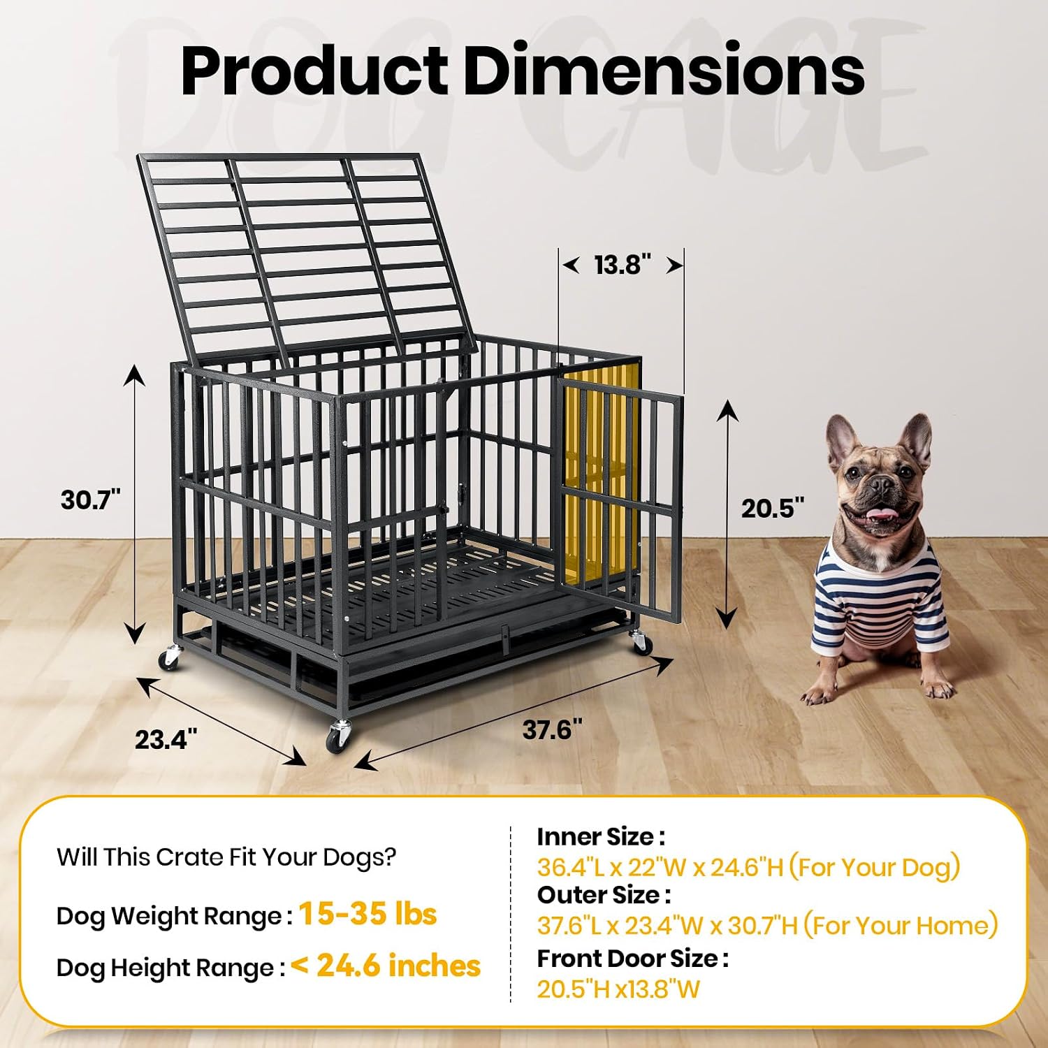 Oranland 38 inch Heavy Duty Indestructible Dog Crate,2025 New Upgraded Reinforced Baseplate for Large Dogs,XL Dog Kennel Indoor for High Anxiety Dogs/Max Load Capacity 200lbs/Double Door with Wheels