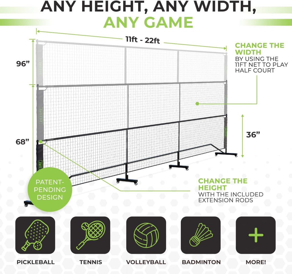 6 in 1 - Multi Sport Net - Pickleball Net, Badminton Net, Tennis Net, Outdoor Volleyball Net for Backyard - Regulation Size 22ft & Half Court 11ft - Patented Portable Pickleball Net & Driveway Nets