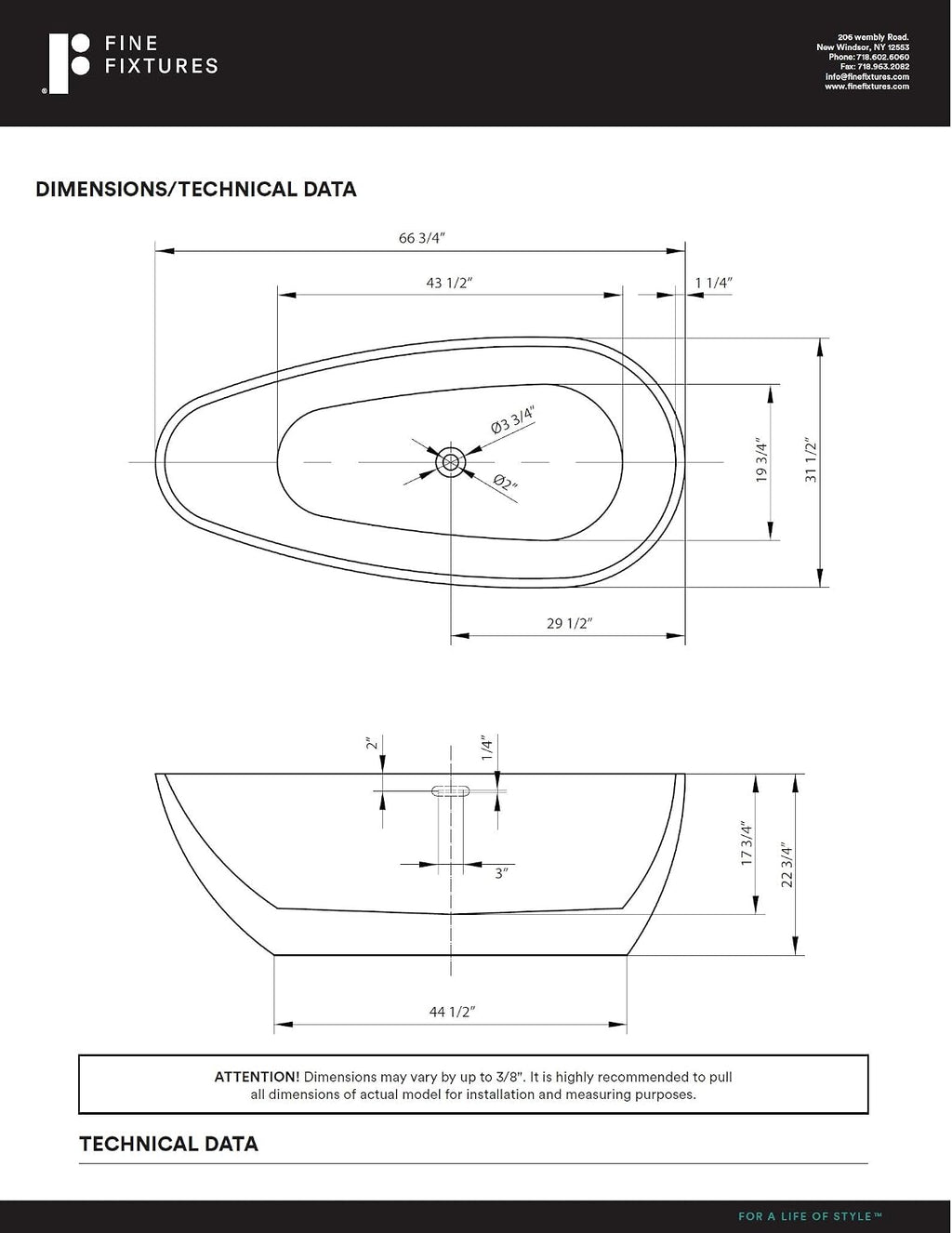 Fine Fixtures Capsule Freestanding Bathtub White 67' With Drain Included
