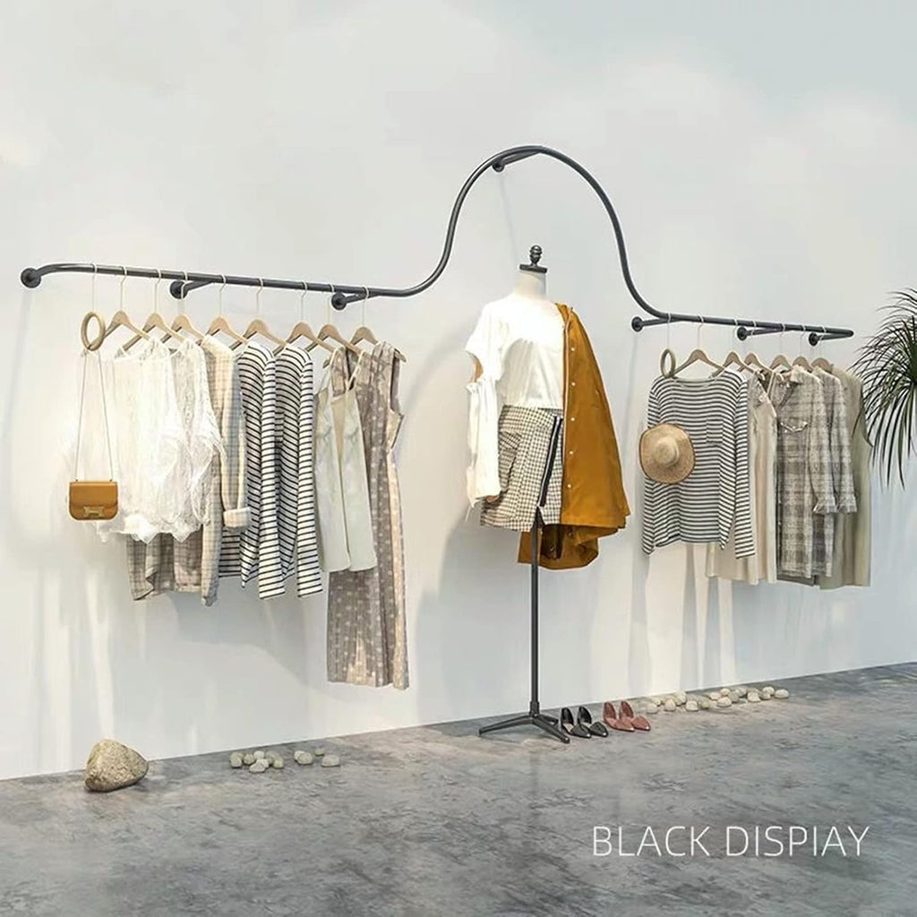 Wall Mounted Garment Rack,Hanging Garment Rack,Large Volume Metal Clothing Store Display Rack,Home Retail Boutique Clothing Display Systems, (D-250Cm