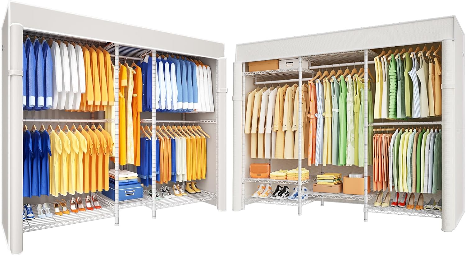 Ulif E12C and E13C (White Clothing Rack with White Dustproof Cover) Heavy Duty Closet Organizer System, Freestanding Clothing Racks for Hanging Clothes，Adjustable Garment Rack