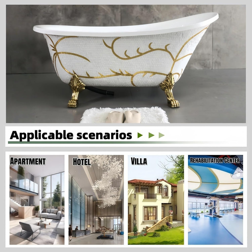 54' Edeyeu Freestanding Bathtub - Solid Surface Soaking Tub With Gold Clawfoot Elegance, Designer Free Standing Bathtub for Luxury Spa Bathroom, Extra Deep Soaker, A