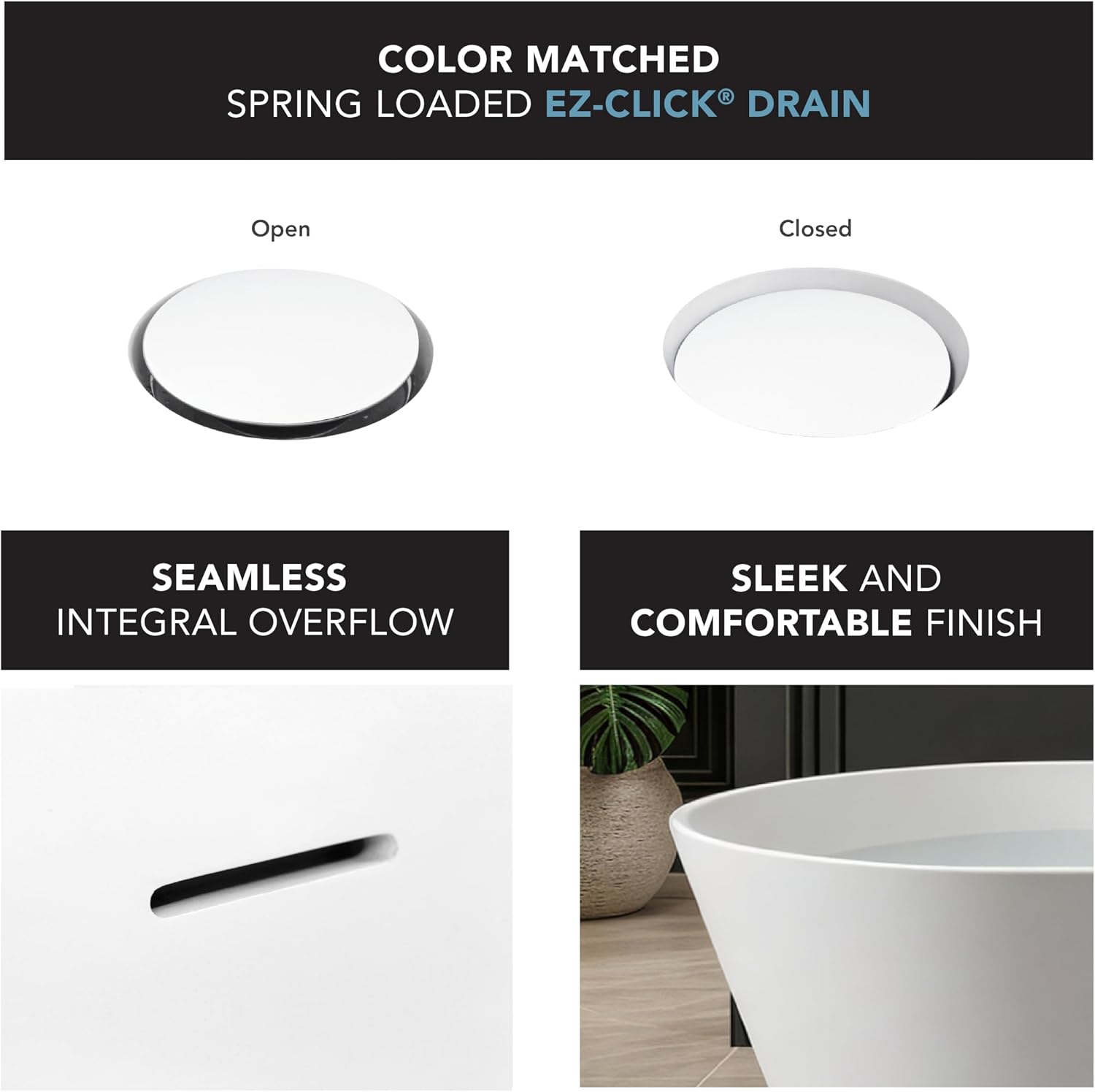 Transolid Maris 59 in. Freestanding Deep Soaking Bathtub | 31 in. Wide Acrylic Flatbottom | Center Drain | Bath Pillow Included | 23 in. Confirmed Soak Depth | Matte White | K-AFTM5931-M31