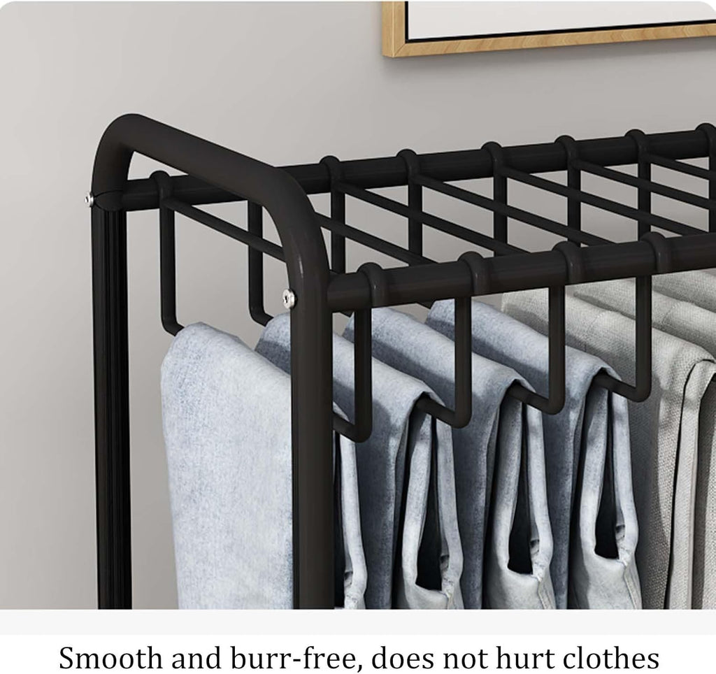 Display Stand Freestanding Pants Hangers Rolling Trolley Trousers Rack, Movable Multifunctional Jeans Hangers Closet Organizer Shelf Metal Garment Rack (White