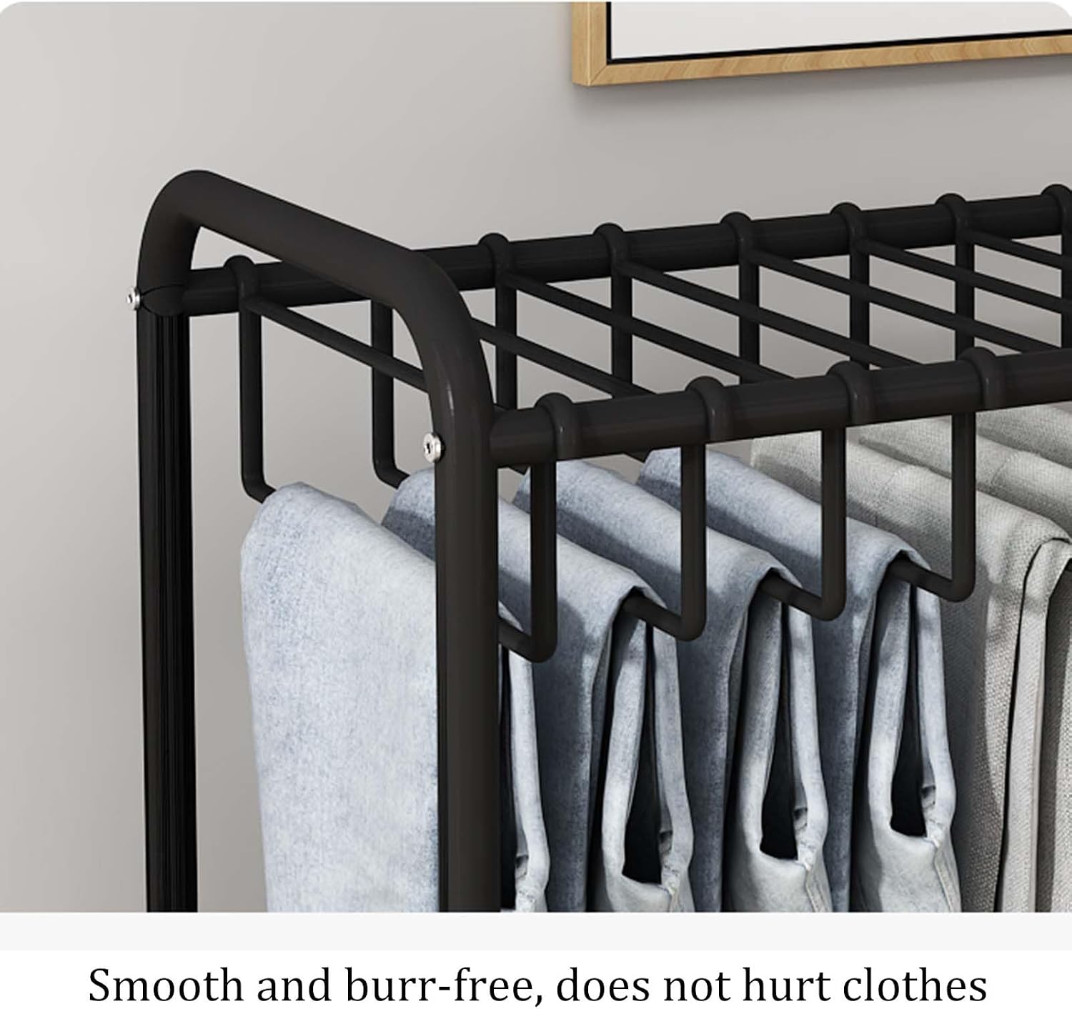 Display Stand Freestanding Pants Hangers Rolling Trolley Trousers Rack, Movable Multifunctional Jeans Hangers Closet Organizer Shelf Metal Garment Rack (Black